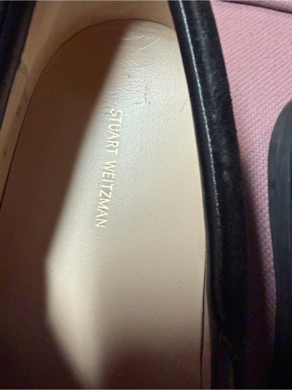 Stuart Weitzman Black Suede Slip-On Loafers with Blue Trim and Light Blue Bow - Picture 2 of 5